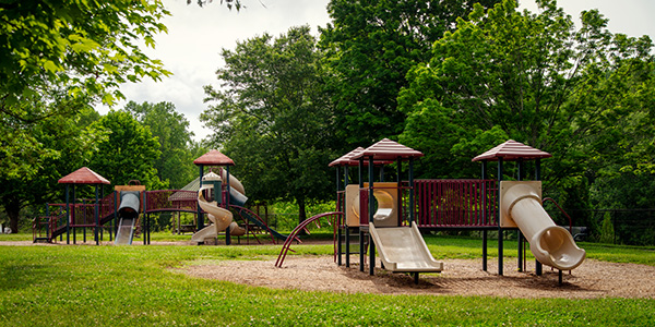 Two play structures at City Hall Park