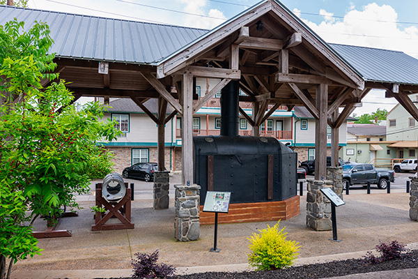 The Chestatee Diving Bell under a shelter near downtown