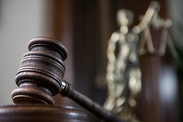 Closeup of gavel in court room